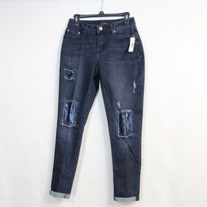 New Directions Women's Dark Wash Blue Distressed Sequin Casual Denim Jeans NWT